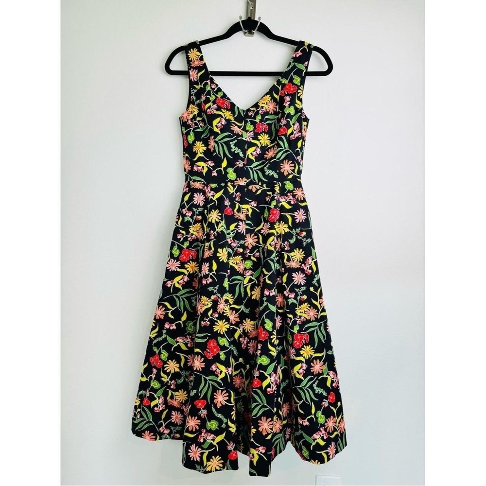 Kate Spade Rooftop Garden Floral Grace Dress Black Midi Fit Flare Sz 10 NEW - Picture 14 of 16